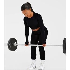 AYBL Motion Seamless Long Sleeve Crop Top Jet Black Sz XS NEW